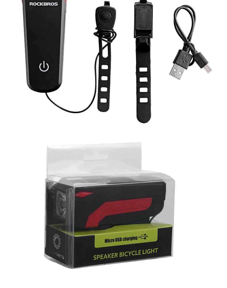 ROCKBROS Rechargeable2 в 1 велосипедный светильник, велосипедный звонок, 350 люмен, USB, MTB велосипедный передний светильник, электрический звонок, мигающий светильник, водонепроницаемый