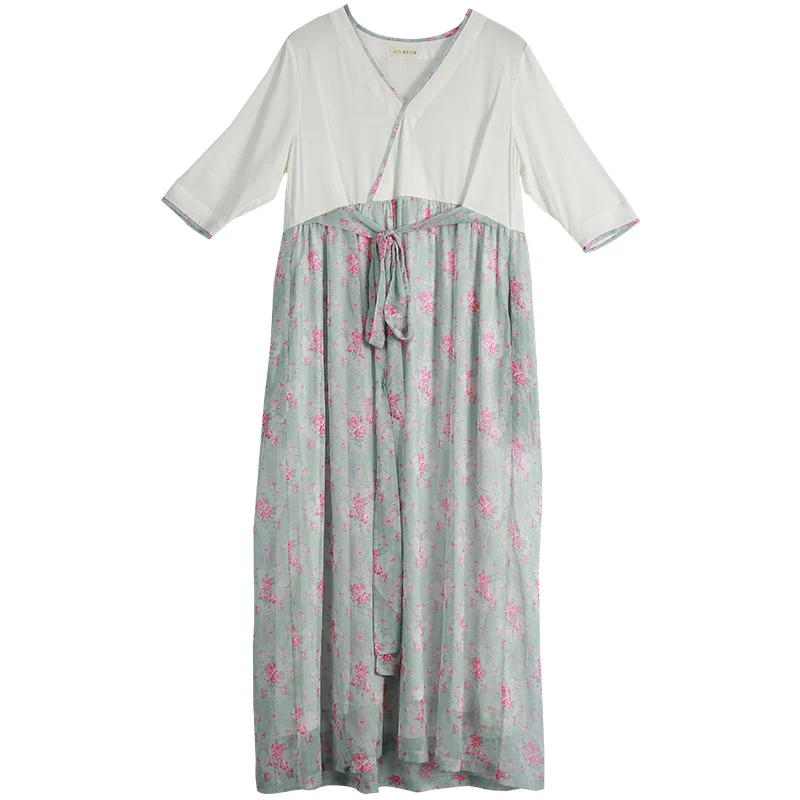 Floral Hisenky летний костюм ханьфу в этническом китайском стиле шифоновые длинные платья контрастное платье с цветочным принтом женское элегантное платье Vestidos - Цвет: Floral