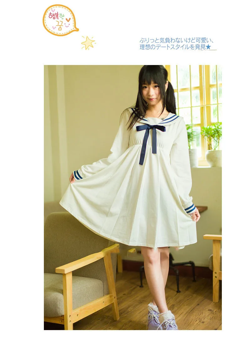 

Japanese Winter fresh long sleeve crew neck sweater waist, cute Harajuku girls dresses, navy sweet Lolita anime styling
