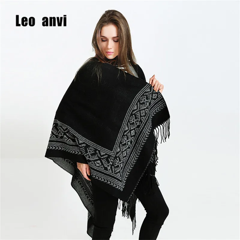 Leo anvi новейшее зимнее пончо feminino inverno для женщин, модная черная серая кисточка, полотенце, шаль, декоративное одеяло, шарф