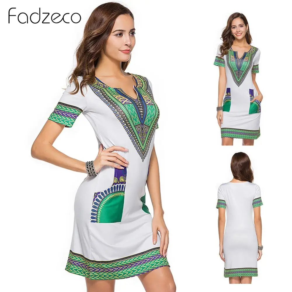 African Dresses for Women Dashiki V Neck Summer Shift Dress Vintage Printed Ethnic Style Mini Vestidos Clothes | Тематическая