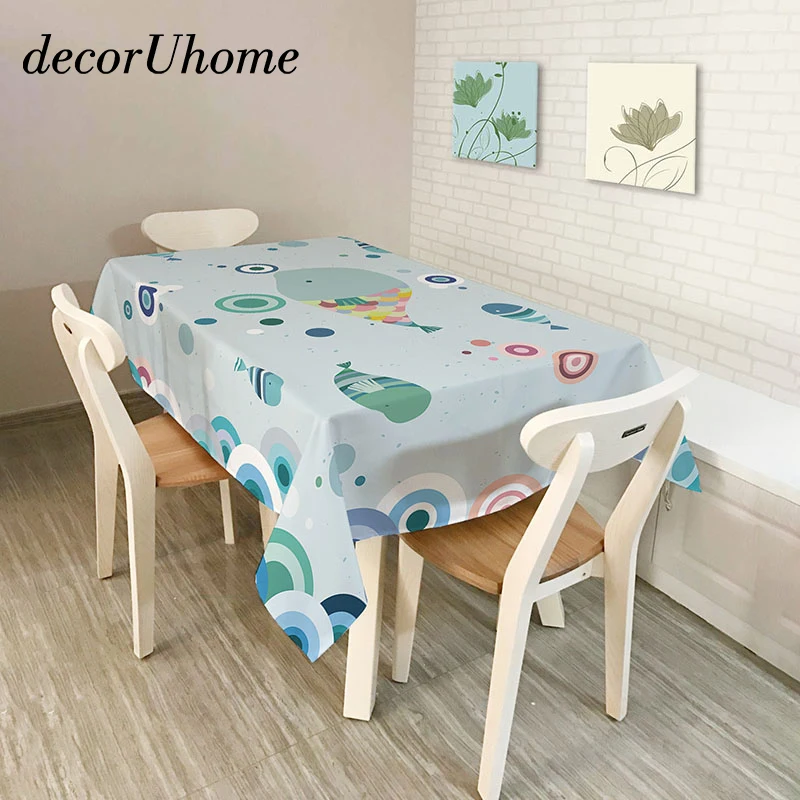 Водостойкие прямоугольные скатерть decorUhome из полиэстера с рисунком в виде рыбы