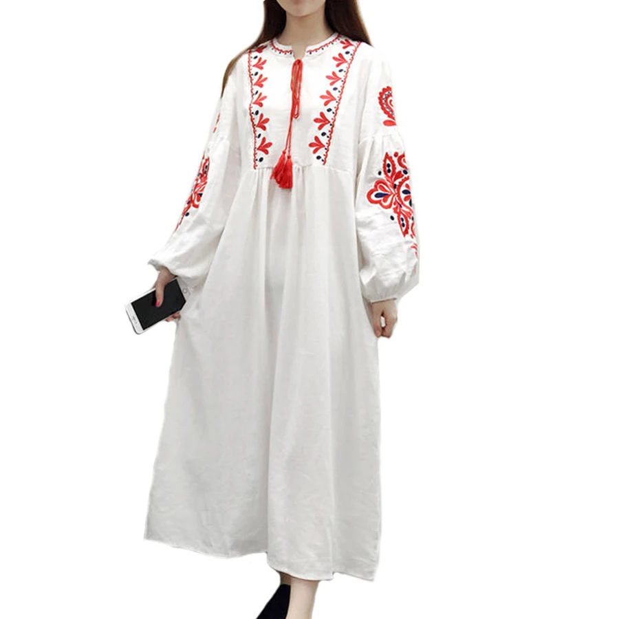 Длинные платья Boho 2017 этническое Цветочное платье с вышивкой v образным вырезом