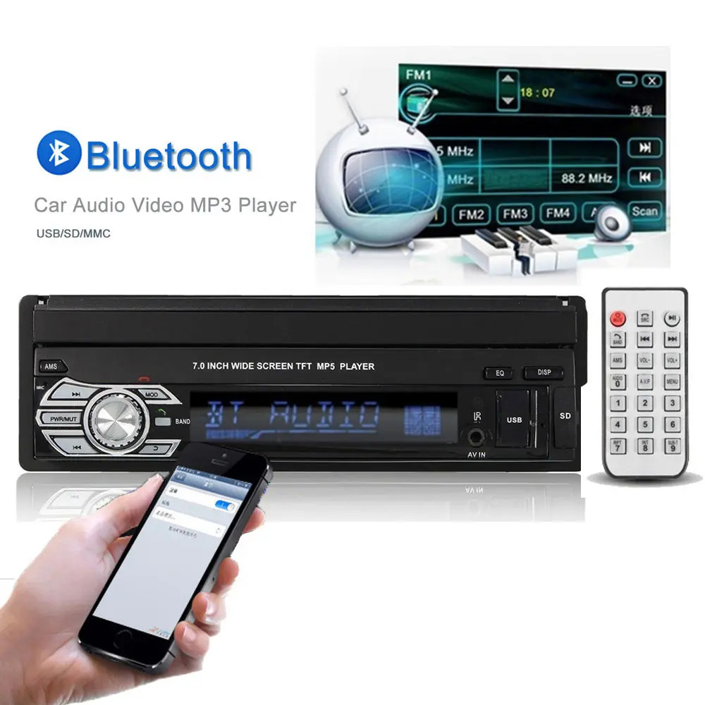 1 din автомобильный MP5 плеер Автомобильный MP3 MP4 мультимедийный Радио Стерео Bluetooth 7