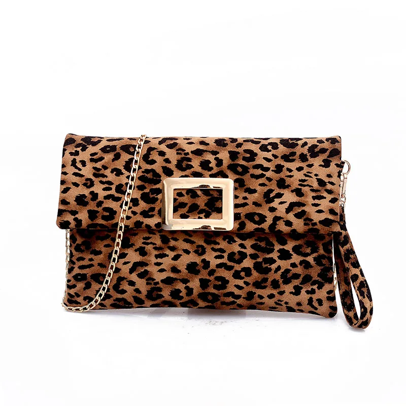 Leopard Конверт муфты для Для женщин мода складной Винтаж кожа Сеть Crossbody сумка женская сумка