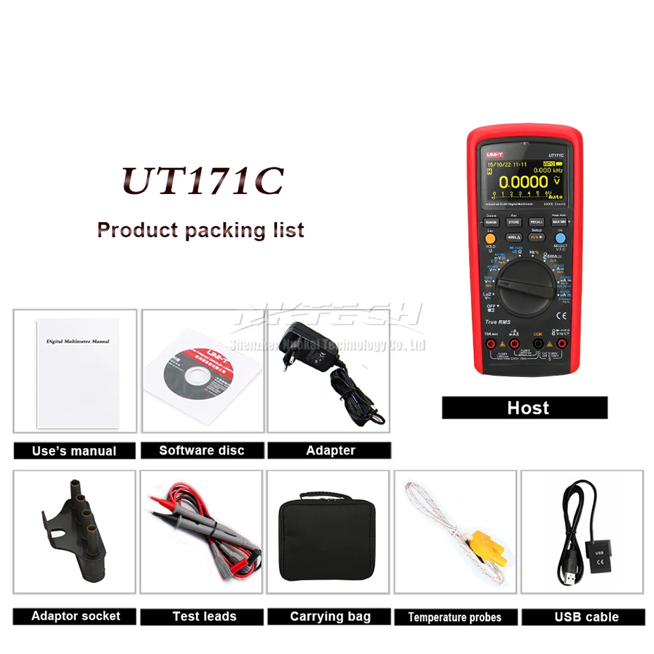 UNI-T Промышленный Цифровой мультиметр UT171A UT171B UT171C для хранения данных AC DC Вольт Ампер USB/Bluetooth передача 100 кГц LoZ - Цвет: UT171C Standard
