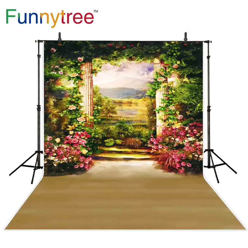

Funnytree background photography garden spring pillar flower oil painting backdrops photocall photophone vinyl photo studio