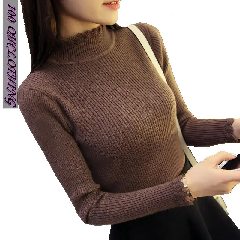 2021 Promotion New Shirt Sleeved Turtleneck Sweater Slim Female Thread Short Tight Thickened Half | Женская одежда