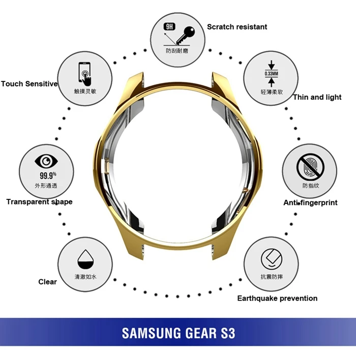 Gold Lpwhh ТПУ покрытием чехол для часов samsung Шестерни S3 Защитный чехол: золотой, серебристый, розовый золотистый и черный пистолет красочные Чехлы для часов для приблизительный срок поставки: движение - Цвет: Gold