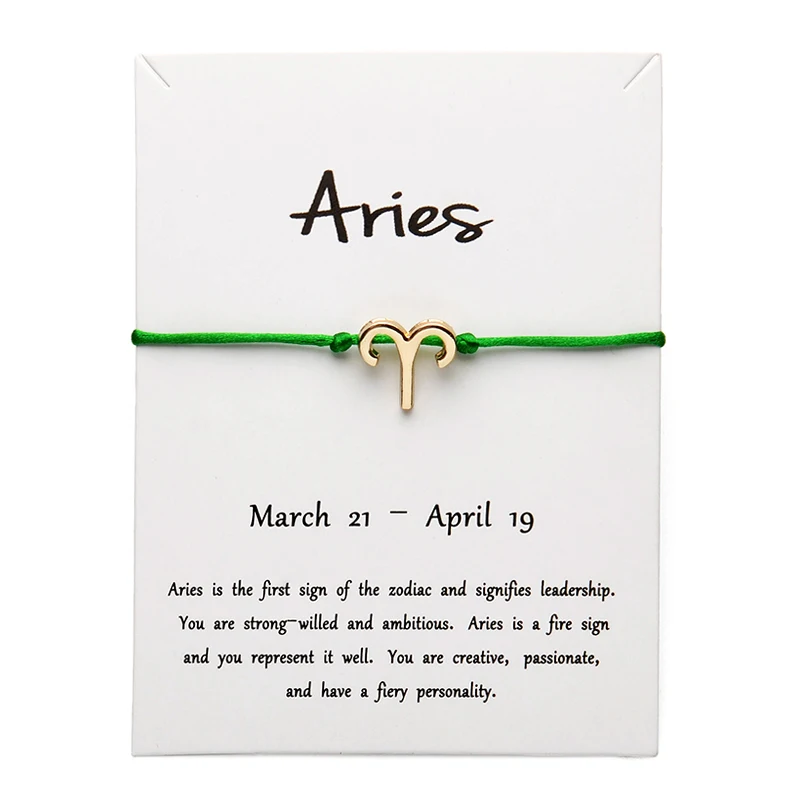 Женский плетеный браслет созвездия зодиака белая и зеленая бижутерия 12