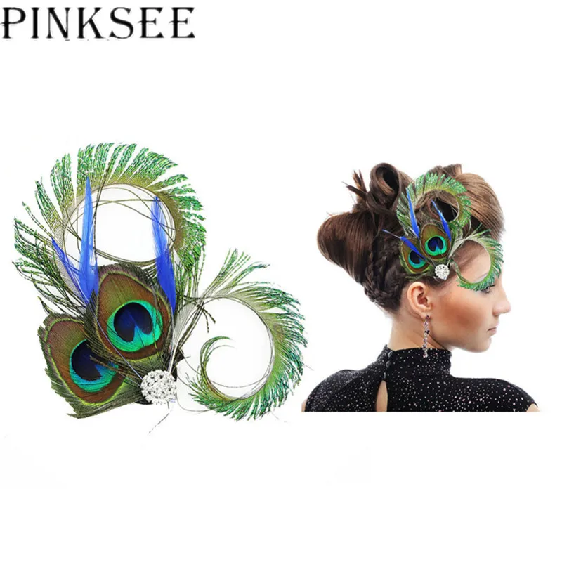 Женские заколки для волос PINKSEE винтажные вечерние с павлиньими перьями свадебных