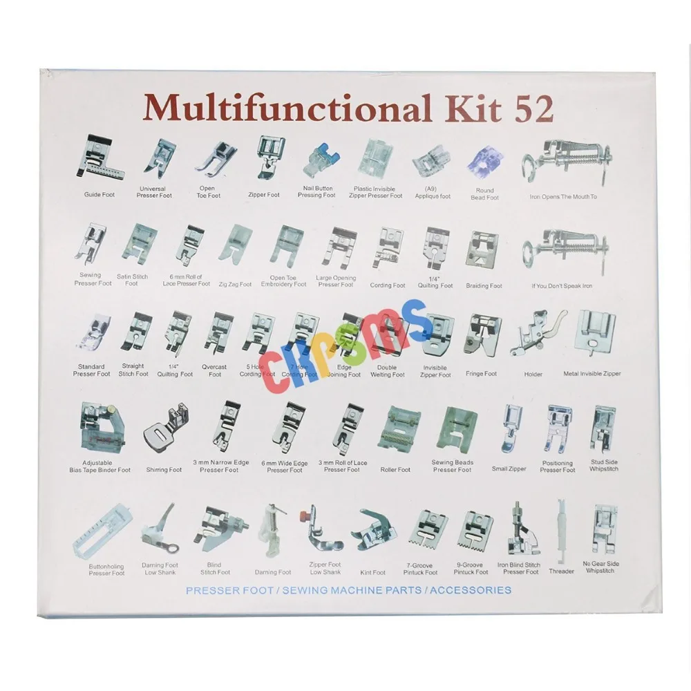 #KP-19021 52PCS Domestic Sewing Machine Presser Feet Set fit for Brother Singer Babylock Janome and Kenmore Low Shank machine | Дом и сад
