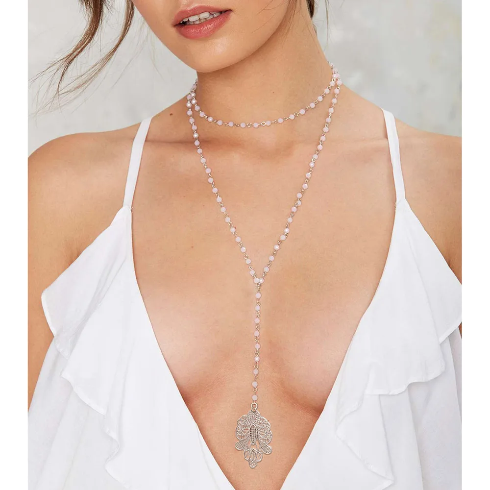 Богемные двухслойные бусы ожерелье ювелирные изделия Lariat Collares женское длинное с