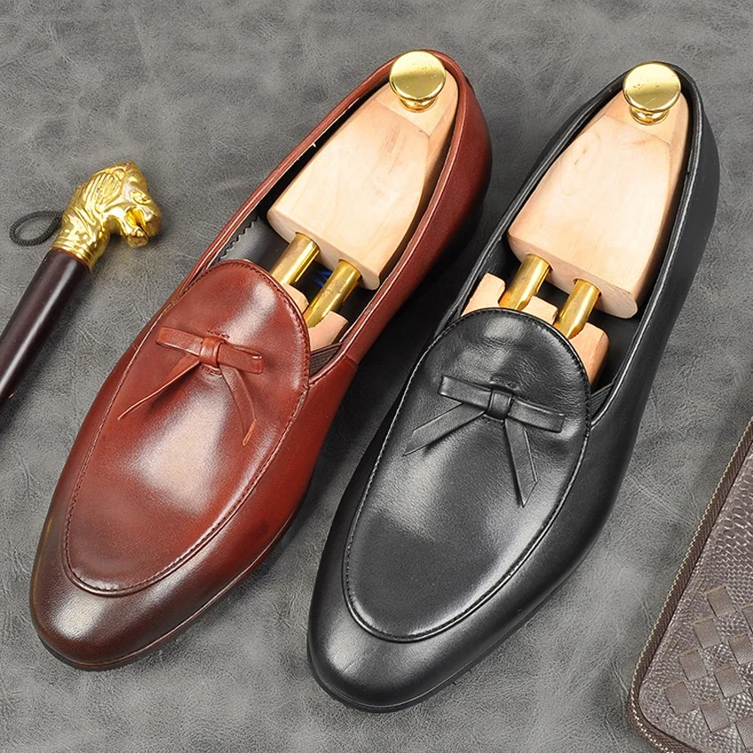 

Stylish Genuine Leather Formal Dress Office Men's Moccasin Shoes Pointed Toe Slip on Comfortable Casual Loafers For Male AM237