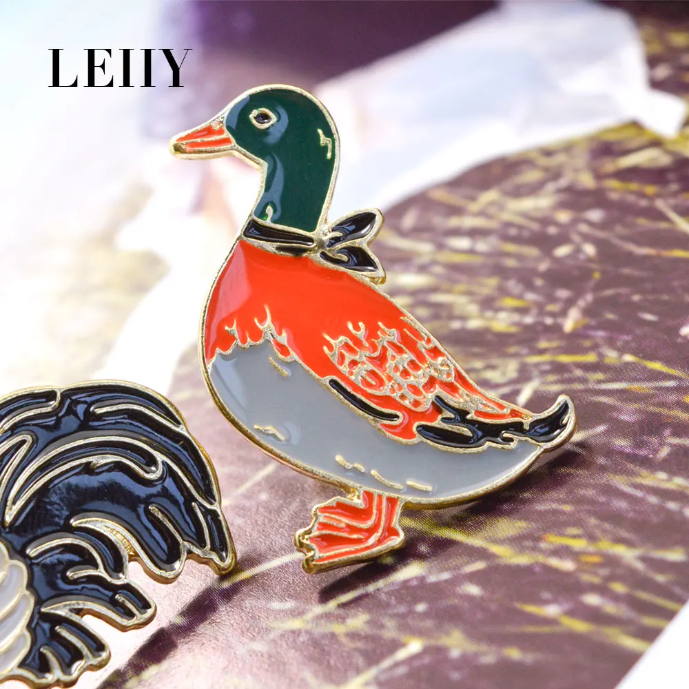 Leiiy Stylish Multicolored Enamel Cute Chicken Duck Shape Pin Brooches For Women Lady Gold-color Fashion Jewellery | Украшения и