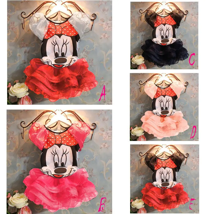 2015 новое платье для девочки на лето Комплекты одежды с Минни Маус детей одежда