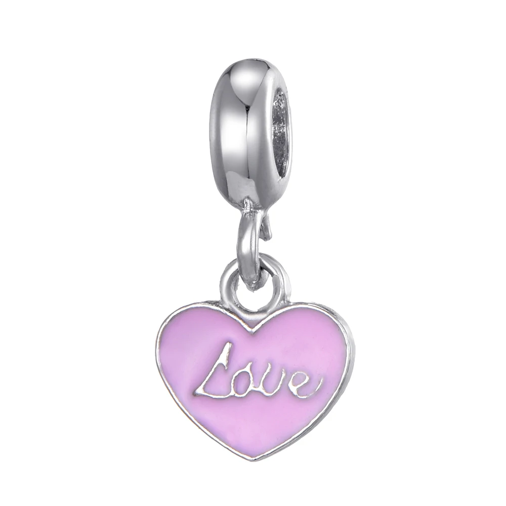 

Hot Sale 2019 New Silver Plated Pink Heart Love Pendant Charms Fits Brand Bracelet Jewelry Accessories
