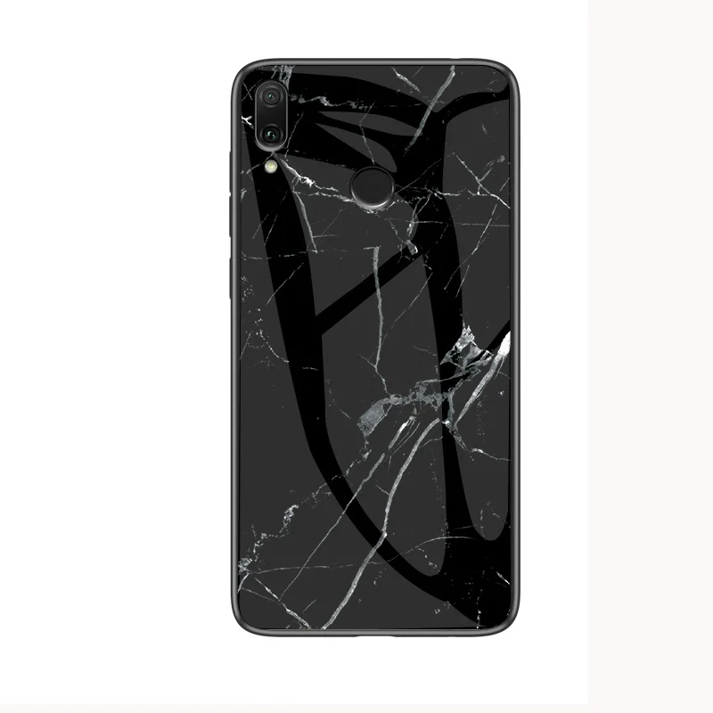GFAITH для Xiaomi Redmi Note 7 мраморный чехол из закаленного стекла мягкая силиконовая рамка чехол Роскошный чехол для телефона для Redmi Note 7 - Цвет: Black