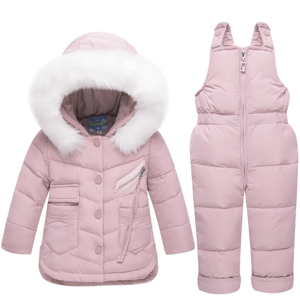 pink Детский зимний костюм комплект утепленной одежды из 2 предметов для мальчиков и девочек, куртка и штаны, одежда для близнецов, новорожденных - Цвет: pink