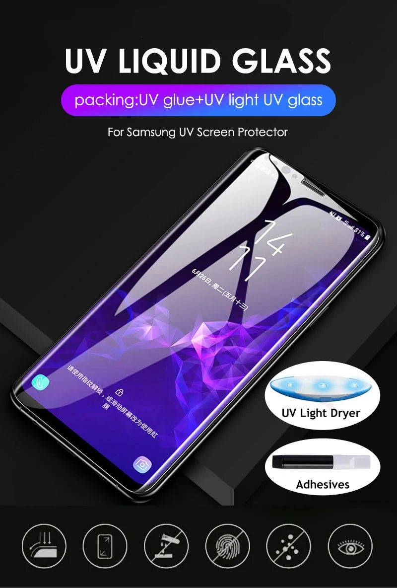 Нано жидкое УФ стекло для samsung Galaxy S8 S9 S10 S10 5G Закаленное стекло для samsung S8 S9 S10 Plus Note 8 9 защитная пленка