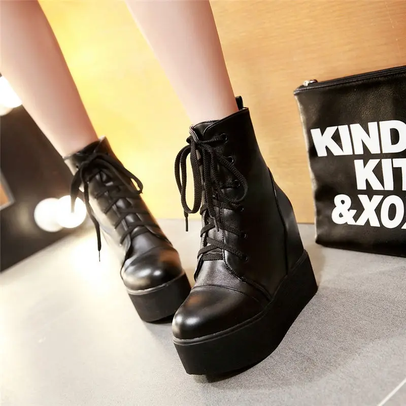 2017 Женщин Короткие Сапоги Ботинки Мартин Загрузки Плоский Каблук Высота