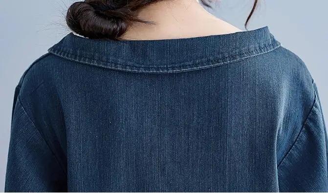 Женское модное джинсовое платье с длинным рукавом корейские свободные