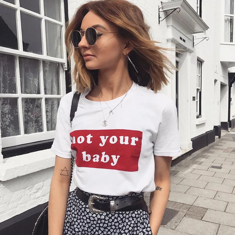 Белый Красная женская футболка с надписью «not your baby», хлопковая Повседневная забавная футболка, подарок для леди Йонг, топ-футболка для девочек, Прямая поставка, S-728 - Цвет: Белый