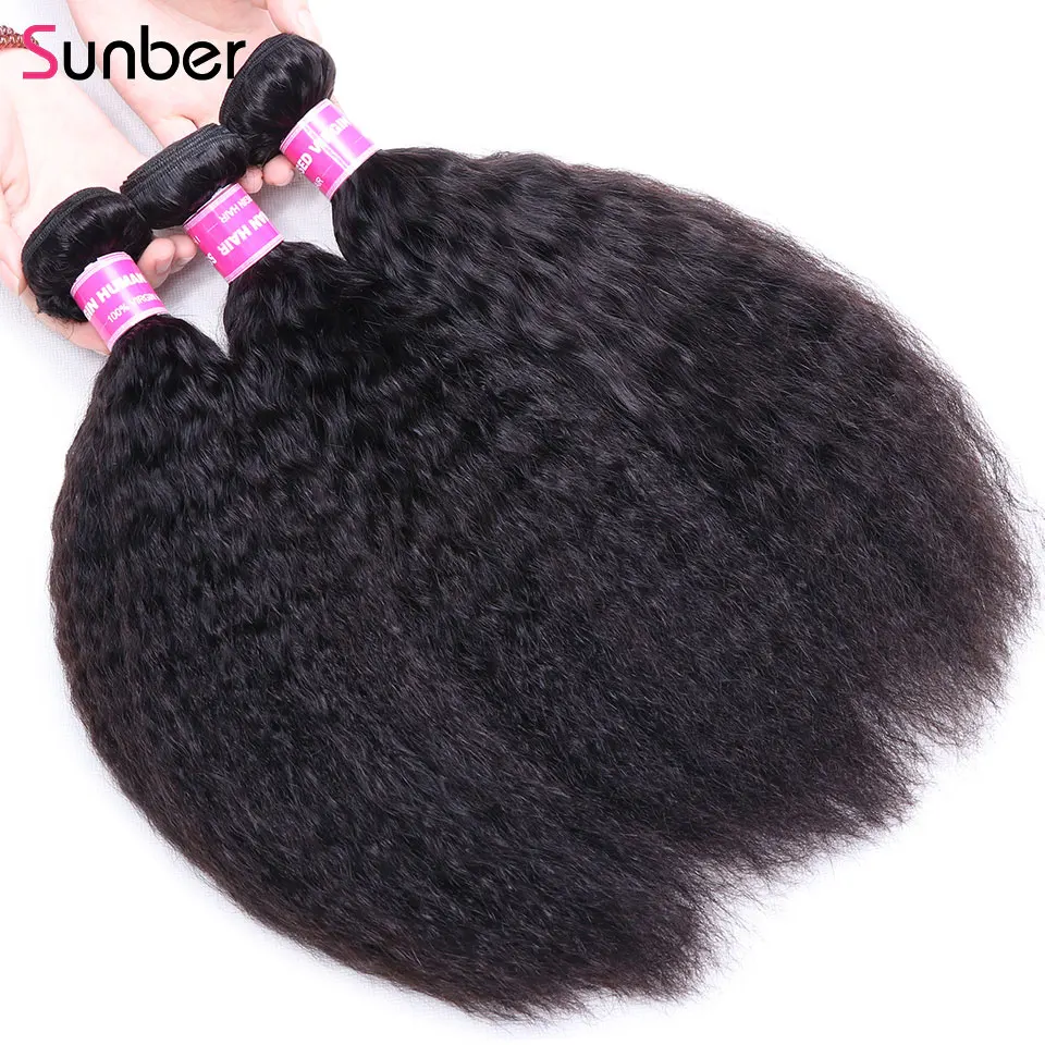 Sunber Hair Kinky прямые перуанские волосы пучки с закрытием 10 26 дюймов Натуральные для