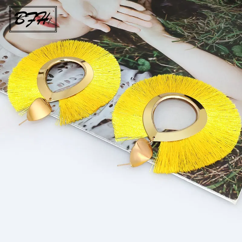 Yellow 1 BFH модные богемные серьги с большими кисточками массивные большие серьги ручной работы Подвесные серьги с кисточкой для женщин Za ювелирные изделия - Окраска металла: Yellow 1