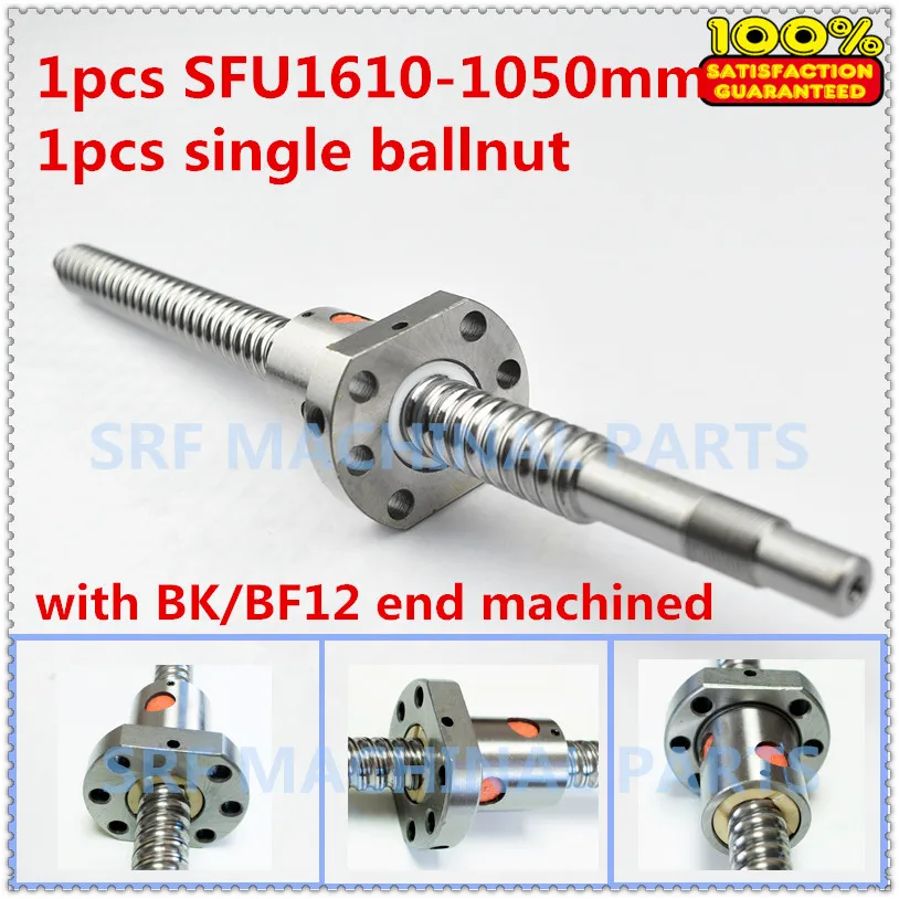 Ballscrew 1610 assembly 1pcs 16mm diameter L=1050mm-C7 Rolled Ball Screw with 1pcs single ball nut + end machining for CNC part