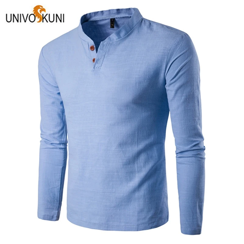 UNIVOS KUNI 2018 Новая летняя хлопковая однотонная мужская футболка в китайском стиле с