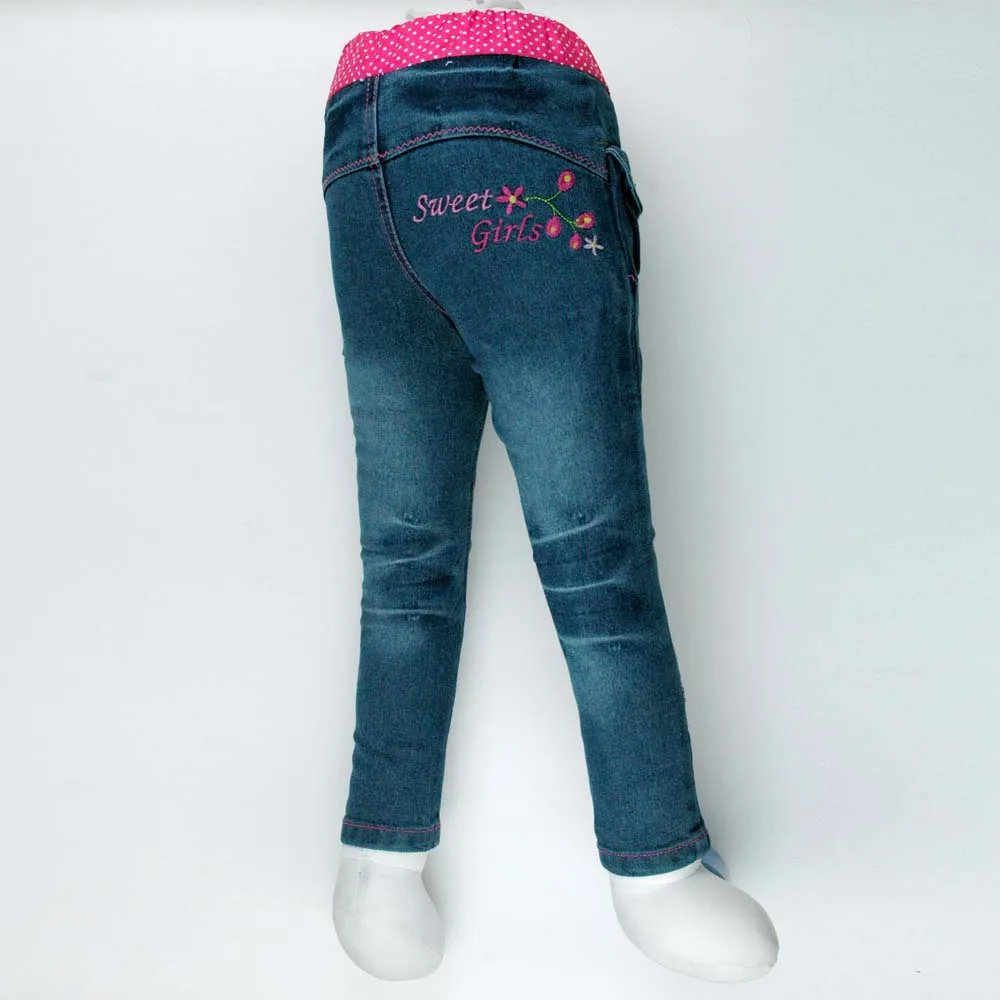 Детские узкие Стразы синие джинсы для девочек-подростков с вышивкой джинсовые