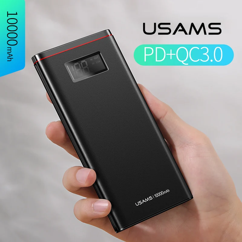 USAMS PD QC 3 0 18 W 10000 mAh power Bank Dual USB с Светодиодная подсветка портативное внешнее