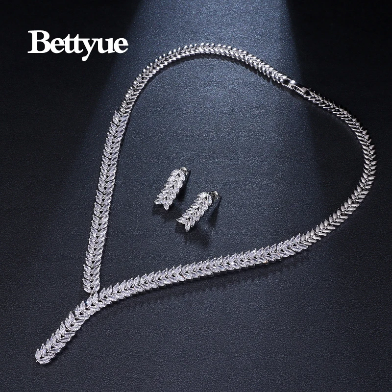 

Bettyue Brand Charm Fashion Luxury Jewelry Sets AAA White Zircon White Gold Leaf Elegance Jewelry Sets For Woman Wedding Gift