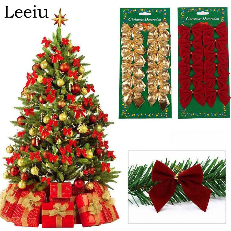 Leeiu 12 Pcs Red Gold Silver Color Christmas Tree Decoration Bowknot Xmas Bow Ornaments Decor For Home New Year Party Supplies | Дом и сад