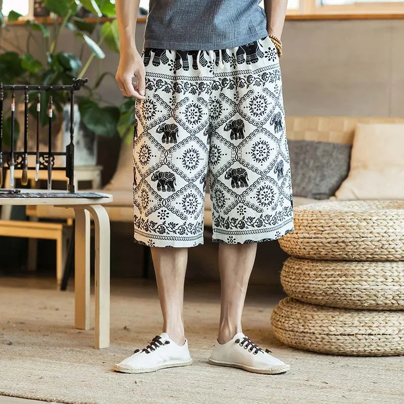 2018 Summer Autumn Cotton Linen Casual Harem Pants Men Baggy Floral Jogger Breathable Calf-Length Trousers 4XL 5XL | Мужская одежда