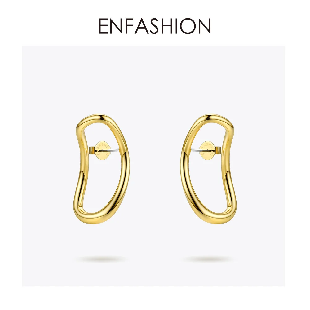 Yellow gold color ENFASHION панковские геометрические кривые серьги-гвоздики для женщин золотого цвета трехмерные серьги Модные ювелирные изделия Oorbellen EC191026 - Окраска металла: Yellow gold color