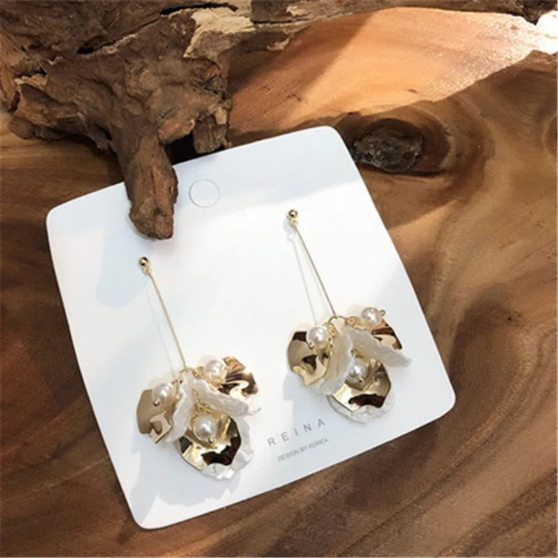 Серьги капельки с искусственным жемчугом корейские Винтажные серьги блестками и