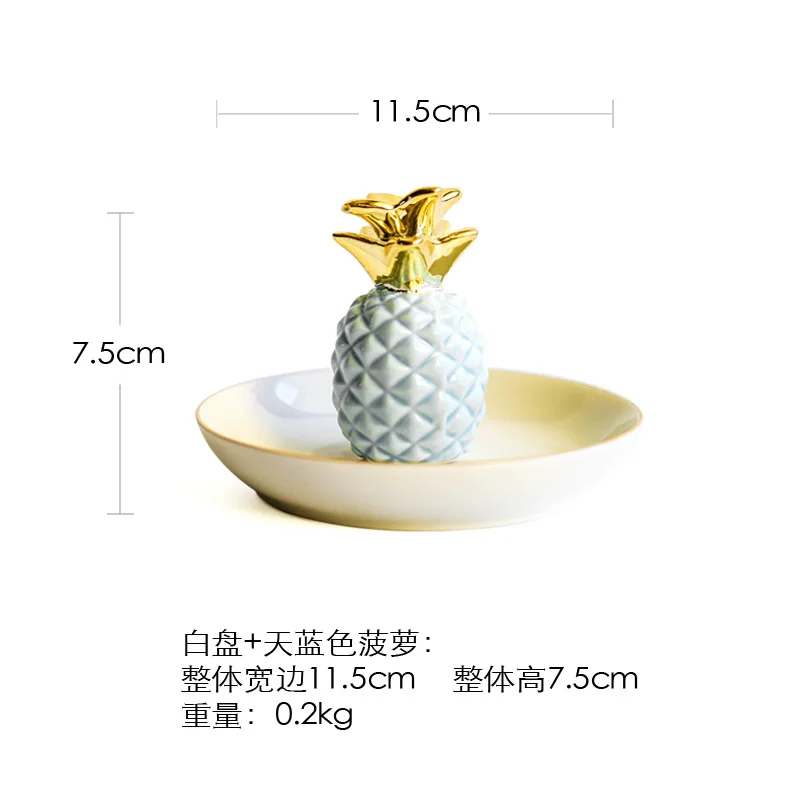 Blue pineapple Маленький фламинго, единорог, ананас, декоративная тарелка, фарфоровая тарелка, ювелирное блюдо, ожерелье, кольцо, лоток для хранения, безделушка, тарелка - Цвет: Blue pineapple