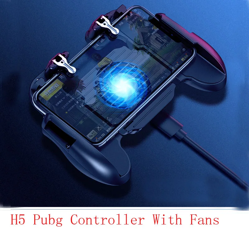 H5 with Fans Геймпад Pubg контроллер Мобильный бесплатный огневой курок L1R1 Pubg мобильный джойстик для шутеров игровой коврик держатель телефона кулер вентилятор - Цвет: H5 with Fans