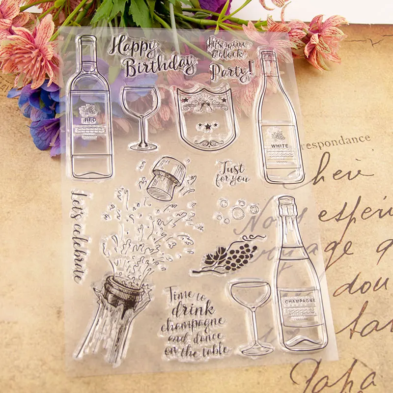 

New Wine Glass Happy Birthday Clear Stamps Transparent Silicone Seal for DIY Scrapbooking Photo Album Decorative Template Crafts