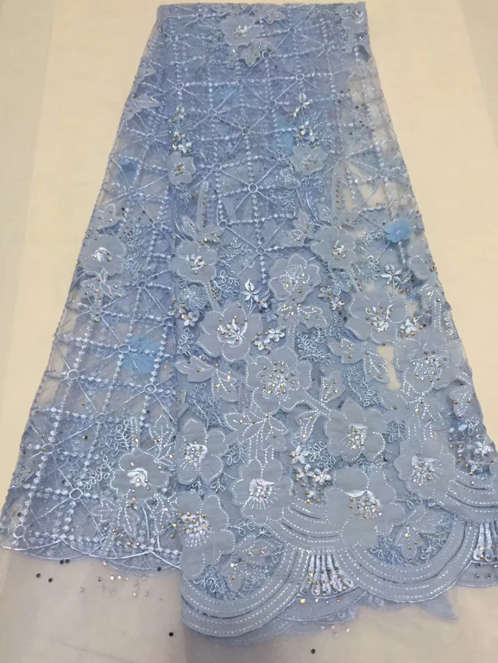

Blue African Lace Fabric 2018 High Quality Lace Nigerian Lace Fabric With Stones Embroidery Tulle French Lace for Women dress CD
