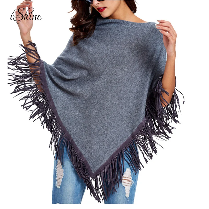 2017 женские шарфы из искусственной замши с кисточками Асимметричный пуловер