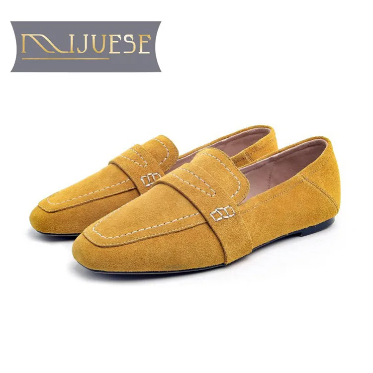 MLJUESE/Женская обувь на плоской подошве из мягкой коровьей замши желтого цвета