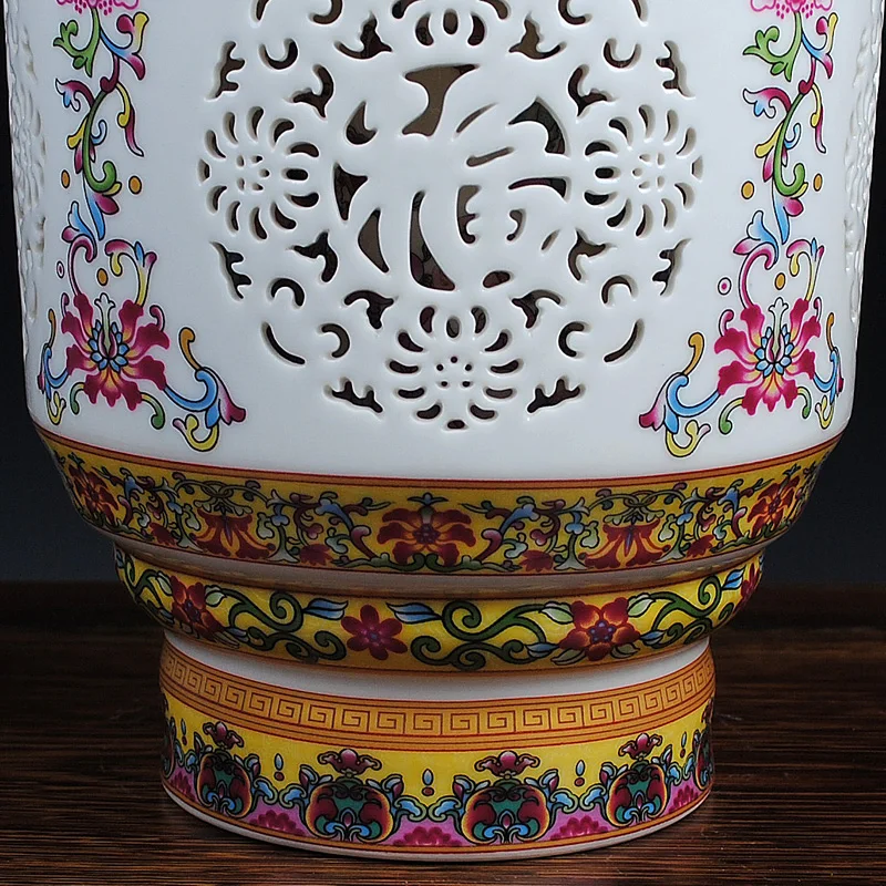 Керамическая ваза Цзиндэчжэнь двухслойная ажурная декор для гостиной и дома