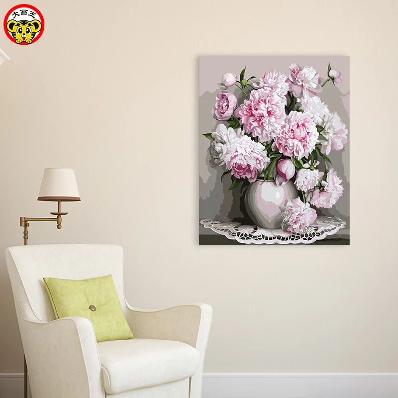 Набор для рисования по номерам на холсте рисование белыми столешницами пионами