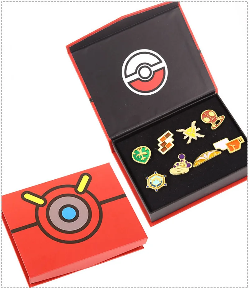 Покемон значки Gym Kanto Johto Hoenn Sinnoh унова калош Лига регион оранжевые острова булавки броши коробка набор подарок косплей реквизит - Цвет: Johtoregion Gym