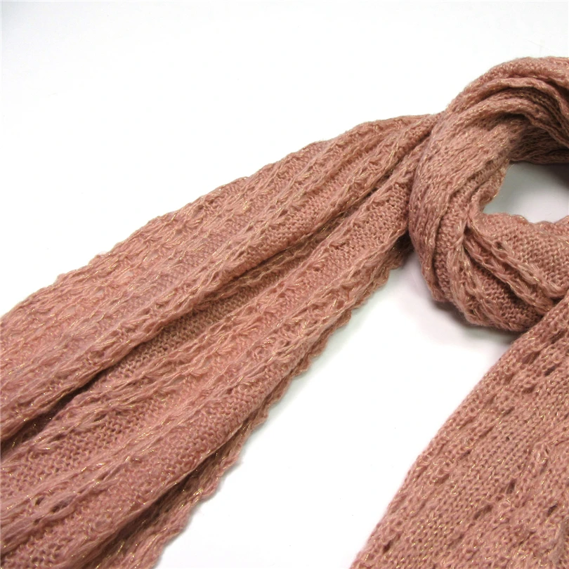 Зимние теплые женские шарфы длинный мохер вязаный люрекс кружевной мягкий шарф