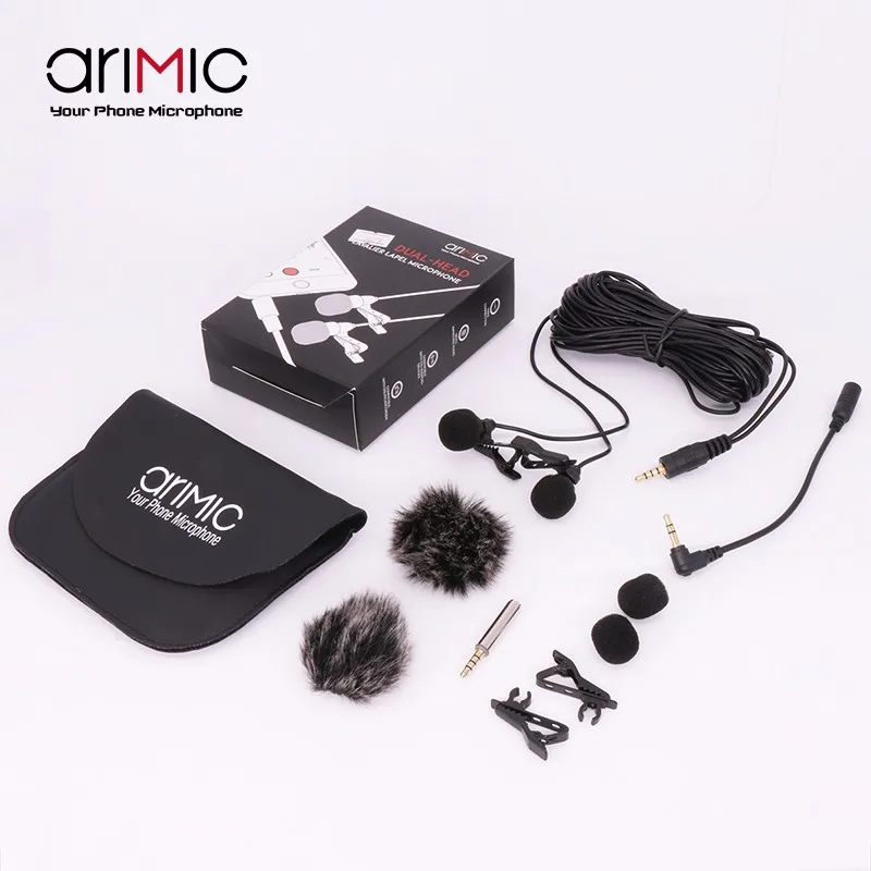 Ulanzi AriMic 1,5 м/6 м двойной петличный нагрудный клип-на микрофон для смартфонов мобильный телефон и планшеты лекции или интервью