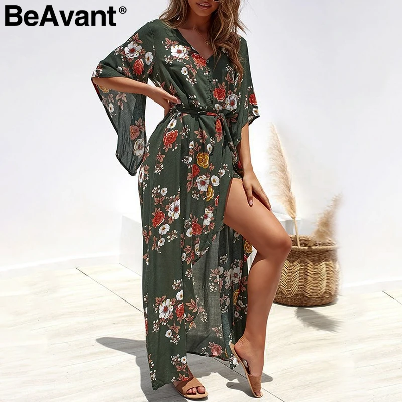 BeAvant зеленое богемное платье с цветочным принтом женское летнее шифоновое